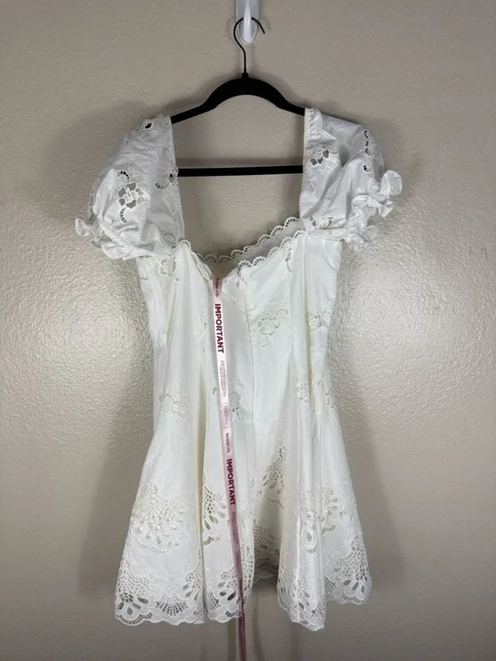 House of CB Lavina White Custom Lace + Cotton Broderie Anglaise Mini Dress - Picture 12 of 14